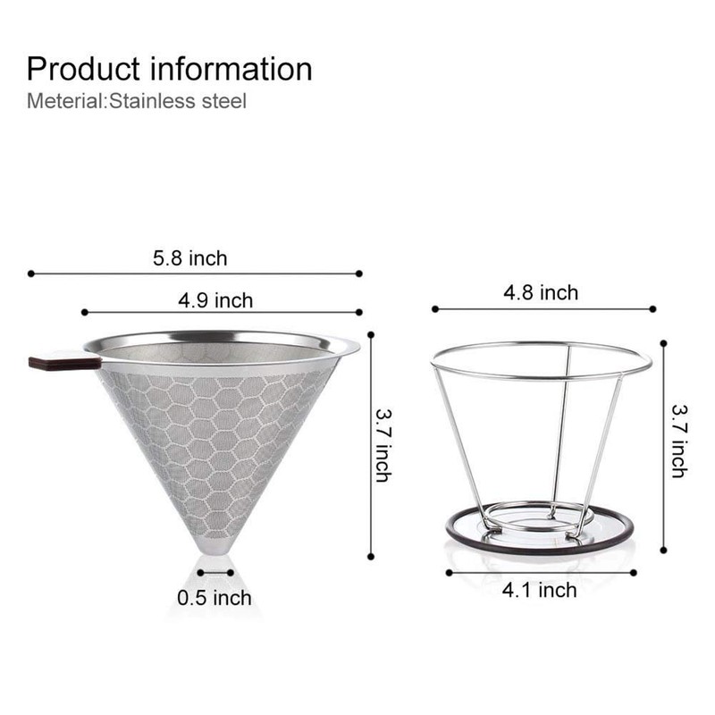 HOMEE Pour Over Coffee Dripper - 304 Stainless Steel Double-Layer