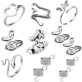 RechicGu 12 anillas ajustables para tejer con ganchillo, accesorios de ganchillo, guía de hilo, dedal, herramienta de corazón, gato, mariposa, serpiente, estilo pavo real, manualidades