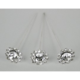 NST 24 Bouquet Pins Corsage Wedding Round Floral Design Crystal Rhinestone Diamond