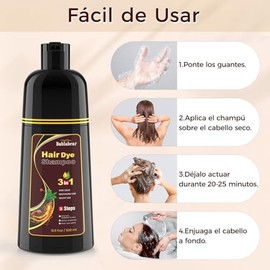 Dark Brown Hair Dye Shampoo 3 in 1, Shampoo Tinte para Cubrir Canas para Hombres y Mujeres, Cobertura Instantánea de Canas con Esencia Herbal