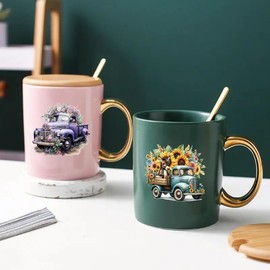 6pcs Floral Car UV DTF Cup Wraps Winter UV DTF Transfer Waterproof Sticker for Glass Cups Furniture Craft DIY Crafts，Rub on Transfer Stickers for DIY Water Bottle Laptop Decal Wood Car