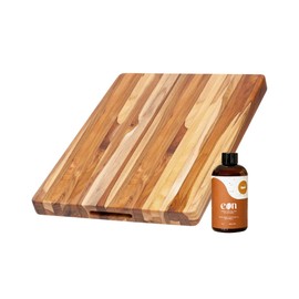 Teakhaus Carving Board and Cutting Board Oil Set - Includes Medium (M) Wood Cutting Board with Grip Handles and EON Food Grade Mineral Oil - Knife-Friendly - FSC Certified