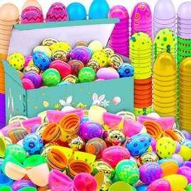 RALLYPANDA 500Pcs Eggs include 20 Golden Egg for Filling Specific Treats, Bright Plastic Bulks for Easter Theme Party, Basket Stuffers Filler, Surprise Prizes, Classroom Prize Supplies Toy