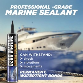 [Black] 5200 Marine Sealant - Fast Cure, High Bond Strength, UV Resistant Underwater 5200 Fast Cure, Marine Adhesive Sealant for Boats, Hulls, Decks, & RVs Caulk Black with Gloves, Nozzle 10oz