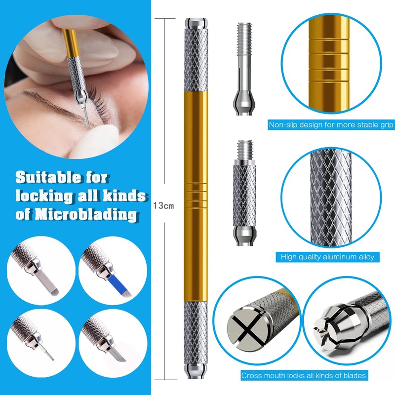 Microblading Pens 3 Piece Golden Dual Purpose Light Manual Tattoo