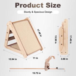 Sisal Cat Scratcher Board,Triangular Cat Scratch Ramp with Climbing Ladder,Wooden Scratching Board with 2 pcs Sisal Pad for Kittens and Small Animals Indoor Use