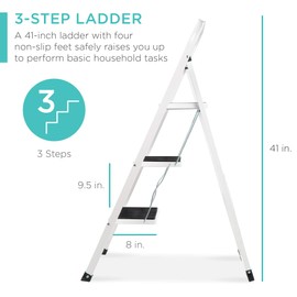 Best Choice Products 3- Step Steel Ladder, Folding Portable Step Stool w/ Non Slip Rubber Feet, Rubber Foot Pads, 330lb Capacity