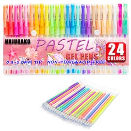 HUJUGAKO 48 Pack Pastel Gel Pens, 24 Colored Gel Pen with 24 Refills,40% More Ink Write Smooth for Adults Coloring Books Drawing Doodling Scrapbooks Bullet Journaling