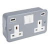13 Amp Metal Clad Socket 2 Gang Switched Socket 250v