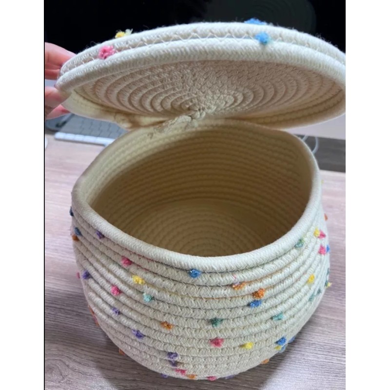 Esme L&H Cesta De Almacenamiento Con Tapa Cuerda Tejida Arcoíris