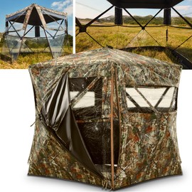 PHYSKE Hunting Blinds, Ground Blind See Through, Portable 2-3 Person, 270 Degree Pop-up Hunting Blind, Camouflage Hunting Blind for Deer & Turkey Hunting with Camouflage Cover(Standard)