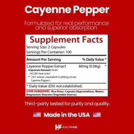 Healthfare Cayenne Pepper Extract, 600mg | 200 Veg Capsules | 45,000 HU