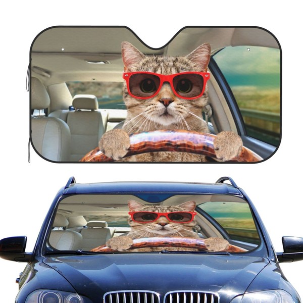 Dujiea Car Front Window Sunshade, Cat with Sunglasses Driving A