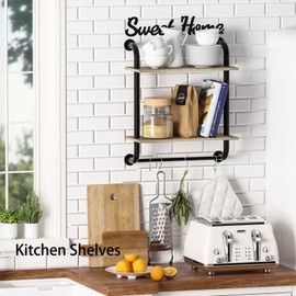 Tinpin Bathroom Shelves Wall Mounted, Rustic Farmhouse Pipe Shelves, 2-Tier, Industrial Shelving, Floating Shelf Decor for Bathroom, Kitchen, Bedroom, Living Room 17.3 inch