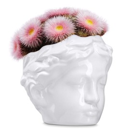 DOMIVKA Head Planter Ceramic Face Planter Pots for Plants Succulent Planters Unique Planters for Indoor Plants Plant Gifts Great for Succulents Fun Planters Cute Plant Pots with Drainage (White)