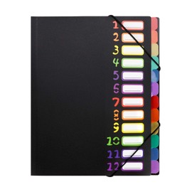 Document Folder A4 Desk Folder Coloured 12 Compartments Folder File Organiser Waterproof File Folder Office Ring Binder Portable Organiser Dividers Project Folder Documents Ring Binder with Elastic