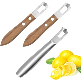 AddLotLot 3 PCS Cocktail Channel Carving Knife Walnut Wood Handle Fruit and Vegetable Carving Tool V-Shaped Stainless Steel Blade, Garnish Citrus Zester for Decorating Cocktails, Desserts, and Salads