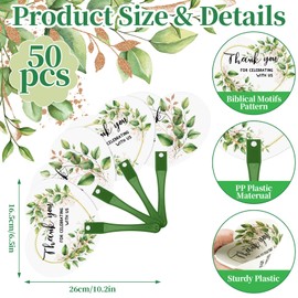 Burbell 50 Pcs Wedding Hand Plastic Fans Handheld Wedding Favors Fans for Guests Bulk Thank You for Celebrating with Us Greenery Plastic Fan with Handle for Wedding Ceremony Bridal Shower (Leaves)