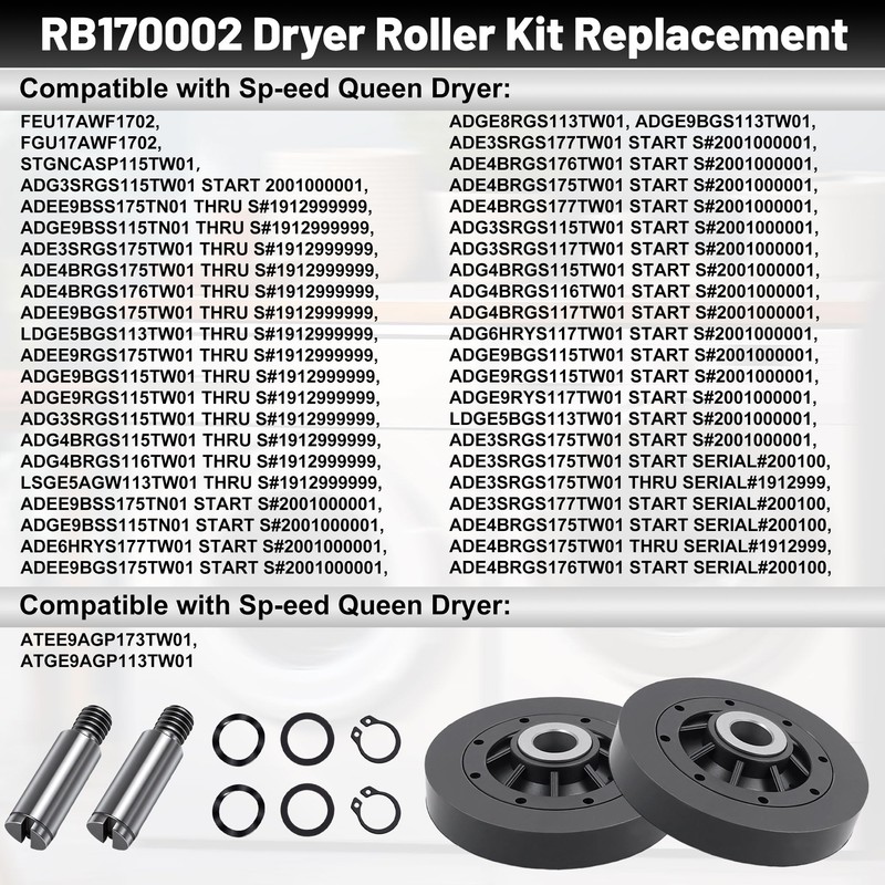 RB170002 AP5186795 Dryer Drum Support Roller Kit Compatible with S-Q