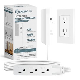 SakerPlus Outlet Concealer Power Strip-Outlet Cover Extender with 3AC Outlets-8ft Flat Plug Extension Cord,Universal Size,1625W for Kitchen, Home and Office,Child & Pet Safe(8 Foot)