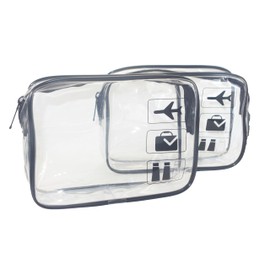 BechKCpro TSA Approved Transparent Travel Toiletry Bag, Carry-On Quart Size with Zipper, Accessory Pouch for Makeup, Ideal for Men and Women, 2 Pack(Black)