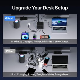 Gitryin 12-in-1 Desktop Charging Station with 4 Retractable Type-C Wall Chargers, 40W USB-C Power Strip, Flat Plug Outlet Extender Charging Station with 1020J Surge Protection for Home Office