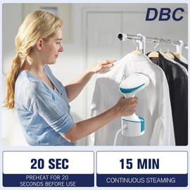 DBC Steamer for Clothes 1500W, 20S Fast Heat-up Portable Handheld Steamer for Clothes, 2 in 1 Fabric Wrinkle Remover with Fabric Brush, 250ml Water Tank, Ideal for Home, Office, Travel, Blue