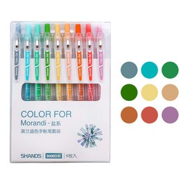 Morandi Colored Gel Ink Pens Retractable 0.5mm Fine Point Assorted Colors for Bullet Journal/To Do List/Making Notes/Art Painting, Pack of 9 (Salty Style)