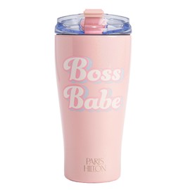 Paris Hilton Boss Babe Tumbler, Insulated Water Bottle with Leak-Proof, Flip-Top Lid, Stainless Steel Travel Cup Keeps Drinks Cold-24 hours, Hot-8 hours, 20-Ounce, Pink Iridescent