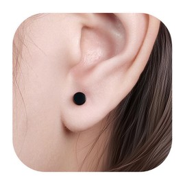 limerencia G23 Hypoallergenic Titanium Screw on Back Flat Back Dot Stud Earrings, 3mm/4mm/5mm Simple Classic Cartilage Non-Nickel Stud Earrings for Women Men(5mm,Black)