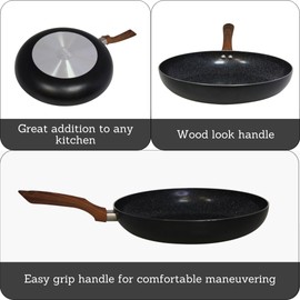 IMUSA 12-Inch Ceramic Nonstick Frying Pan – Black Speckled Aluminum Skillet with Wood-Style Handle, PFOA-Free – Healthy Non-Stick Cookware for All Stovetops