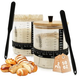 Rakovar 50oz Sourdough Starter Jar Kit, Wide Mouth Sourdough Starter Container for Perfect Sour Dough Bread, Extra-Large Capacity Sourdough Jar, Sourdough Kit(2 Pack)