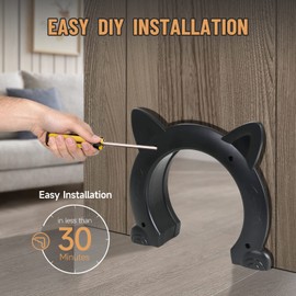 PUPIHOM Cat Door Interior Door for Kitties, Pet Door for Hollow Door, Kitty Door, Indoor, Secured Installation in Minutes, No-Flap（Black）