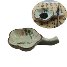 Woonsoon Multifunctional Inkwell Dish Porcelain Handmade Ink Well Inkstone with Brush Holder for Chinese Japanese Calligraphy Painting Practice