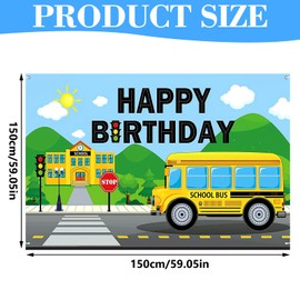 BLMHTWO School Bus Happy Birthday Backdrop, Back to school banner, Yellow Bus Party Decoration Banner for Boys Girls Birthday Favor Car Train Theme Party