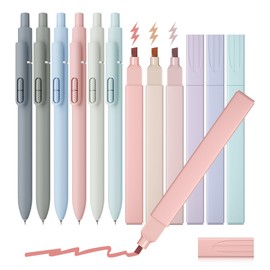 JIMMIDDA- Gel Pens, 0.7mm Black Ink Pens Fine Point Smooth Writing with Aesthetic Highlighters, 12 Pack, Quick-dry No Bleed Retractable Pens Set for Journaling Bible Planner School Office Supplies