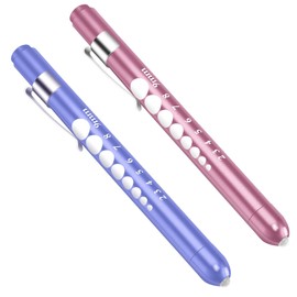 CAVN Pen Light with Pupil Gauge LED Penlight for Nurses Doctors, 2 Pcs Reusable Medical Penlight for Nursing Students (Rose Pink/Bluish Purple)