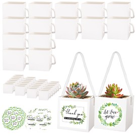 ENYOUNG 40pcs Succulent Wrap Bags with 40pcs Thank You & Let Love Grow Stickers, White Kraft Paper Gift Box for 2.5 Inch Pots Wedding, Baby Shower, Succulent Party Favors for Guests