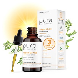 Pure Therapro Rx Vegan D3 + K2 Organic 100% Liposomal 10ml Made in USA | 3 Month Supply | Maximum Absorption Vitamin D3 and Vitamin K2 Supplements for Men and Women, D3 Vitamin 5000 IU