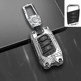 Heavy Metal Key Fob Cover Case Protector for Volkswagen, Keychain, Accessories for VW Arteon Atlas Golf Alltrack Jetta Passat Taos SEL Tiguan for Skoda Kodiaq Superb A7 MK6 Polo for 3 Buttons