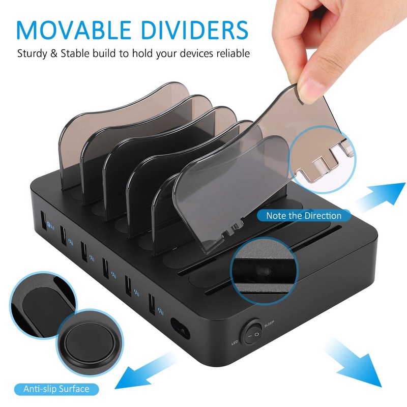PRITEK Charging Station with 8pcs Short Charge Cables, 60W 6