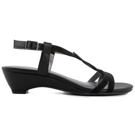 LONDON FOG Macey Sandalias de vestir de cuña demi para mujer, Negro Piedra (Black Stone), 6 US