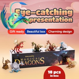 Dragon Toys - Juego de 18 piezas de dragón en la caja - Figura de dragón para recuerdos de fiesta - Premios de aula Pinata - Suministros de bolsa de regalo de juguete de dragón - Regalos a granel para