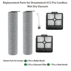 Piezas de repuesto para Dreametech H12 Pro / H12 Dual Inalámbrico Wet Dry Vacuum Incluye 2 cepillo para polvo de rodillo, 2 accesorios de filtro
