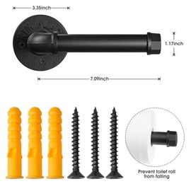 Elibbren Industrial Pipe Toilet Paper Holder, Heavy Duty DIY Vintage Rustic Iron Roll Tissue Wall Mounted Paper Holder Towel Racks with Hardware for Bathroom, Kitchen, Bedroom, Hallway, Black, 1 Pack