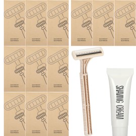 Kit de afeitado desechable de paja de trigo ecológico: 100 maquinillas de afeitar de paja de trigo y crema de afeitar (10 g) a granel, selladas indivi