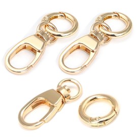 XSAJU Nascan Key Ring Set of 3 Swivel Hook Swivel Snap Hook with Round Carabiner Key Chain Hardware Zinc Alloy Accessory Parts DIY (Gold)