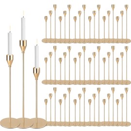 Set of 54 Gold Candle Holders, Elegant Taper Candlestick Holders for Pillar Candles, Decorative Tall Pillar Candle Sticks Stand Holder for Table, Mantel, Wedding, Housewarming Gift, Home Decor