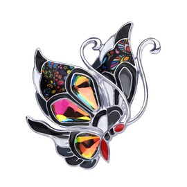 DOWAY Black Rhinestone Floral Butterfly Brooch for Women Girls Kids Gifts