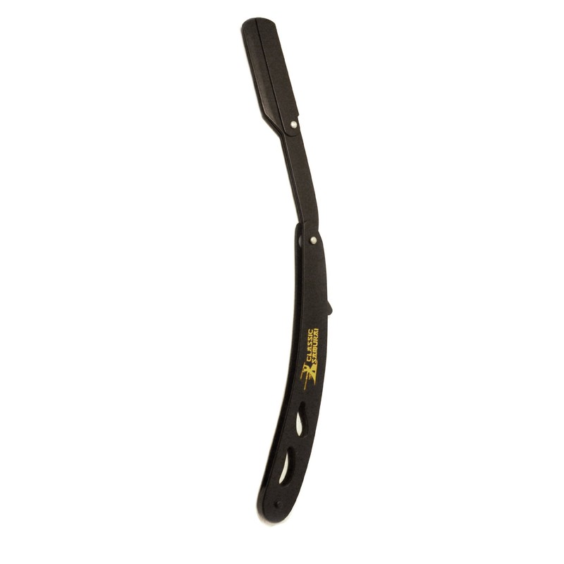 Classic Samurai CS-102 Matte Black Folding Straight Razor, Shavette with